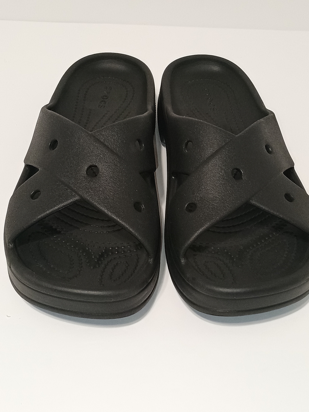 Crocs Black Cross Strap Comfort Slide Sandals Size 10 Women’s - Picture 2 of 5